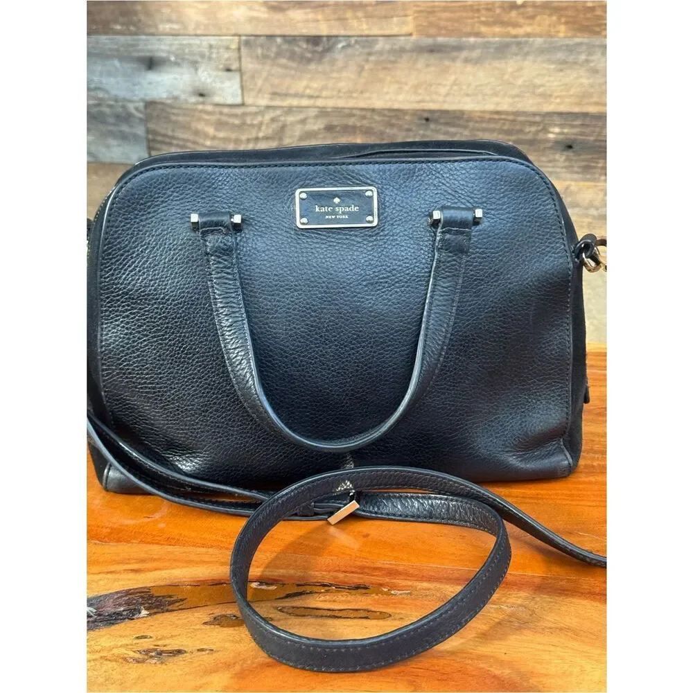 Kate Spade Felix Small Satchel Black Pebbled Leather and Suede Crossbody Bag